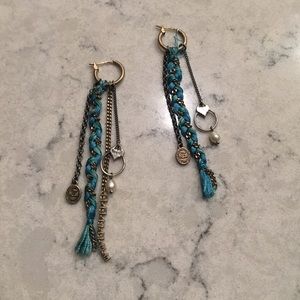 Juicy Couture hanging blue and gold earrings